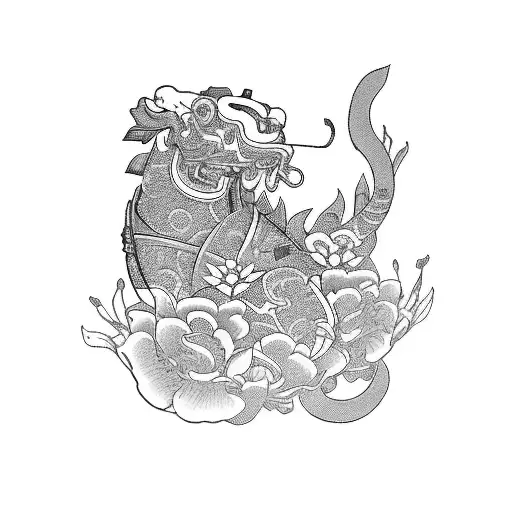 Samurai With Flowers And Koi Ja