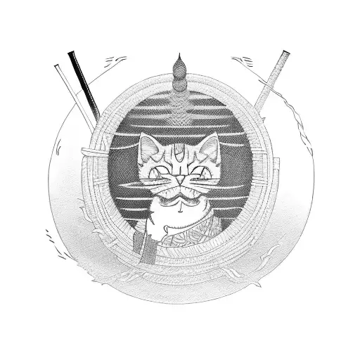 Samurai Cat Red Sun Straw Hat