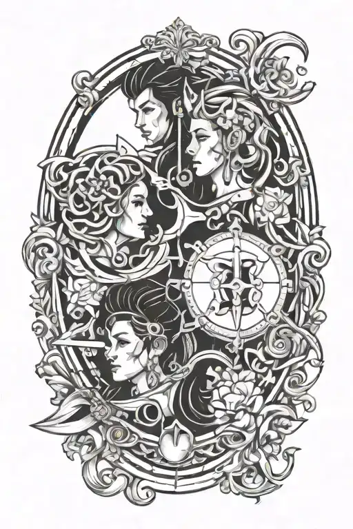 Gemini And Sagittarius Combine Tattoo Design
