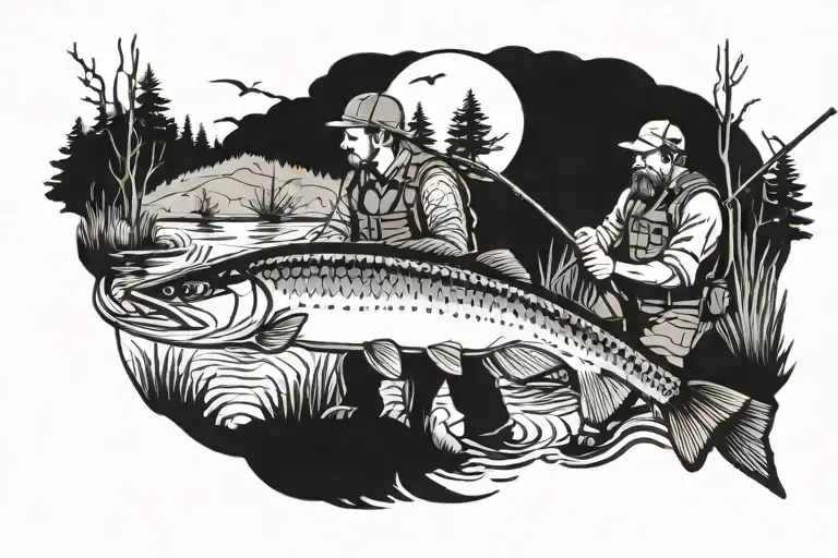 Hunting And Fishing Scene