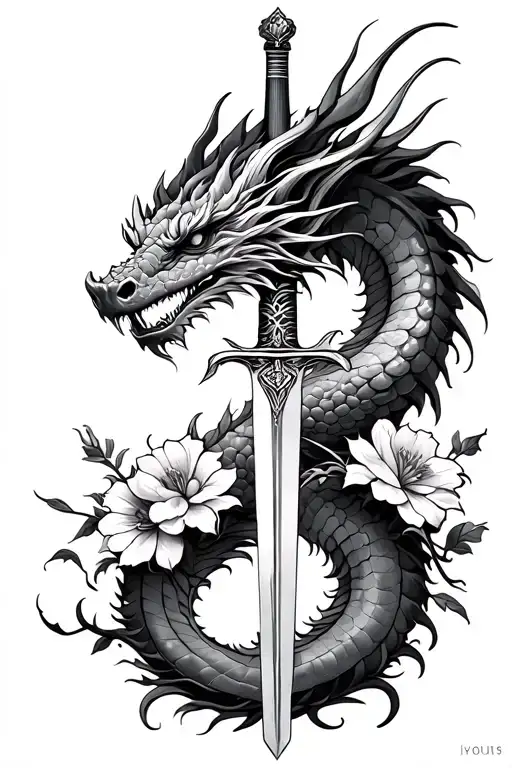 Dragon Sword And Flowers