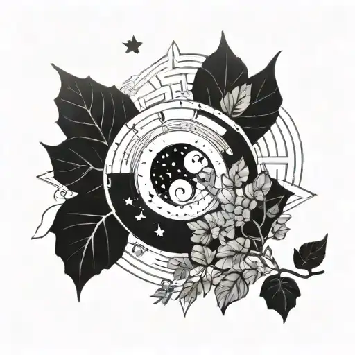 Yin Yang Sun Moon Crescent Universe Geometric Minimalist Stars Black Hole Ivy