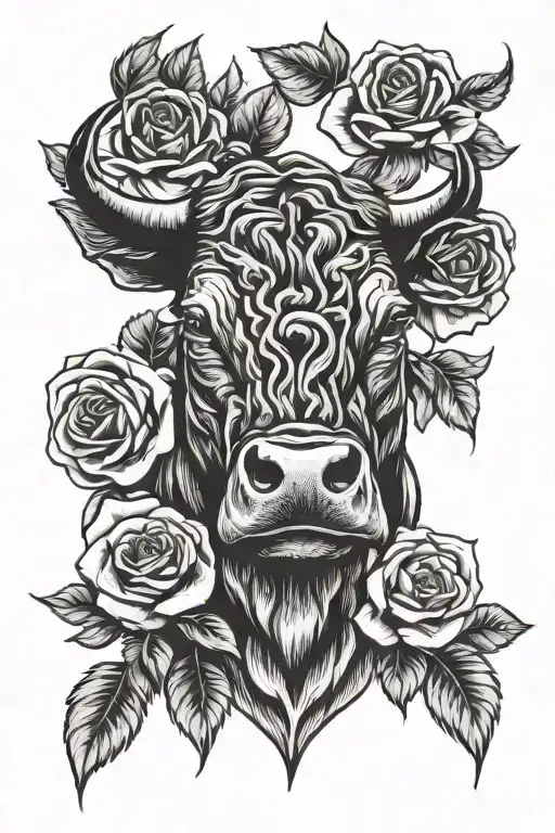 Bull Head With Roses Bellow