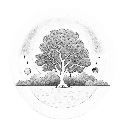 Moon Behind Oak Trees