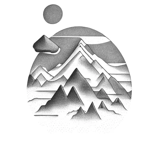 A Mountain Range With A Silhouette Of A Person Climbing It