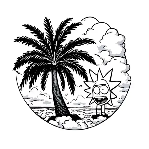 Palm Trees With Cloud Background And Rick And Morty