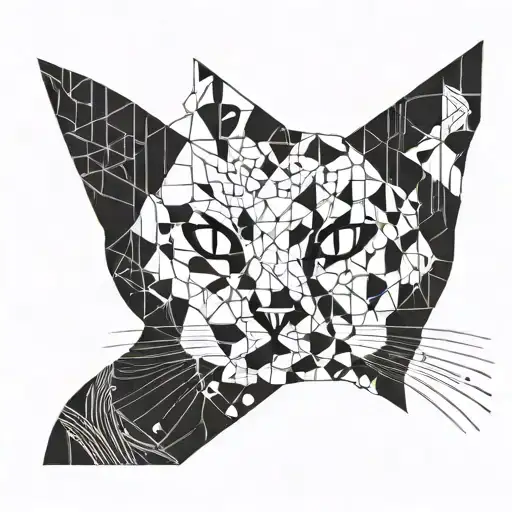 A Geometric Design Incorporating Musical Notes And Symbols With A Silhouette Of A Cat