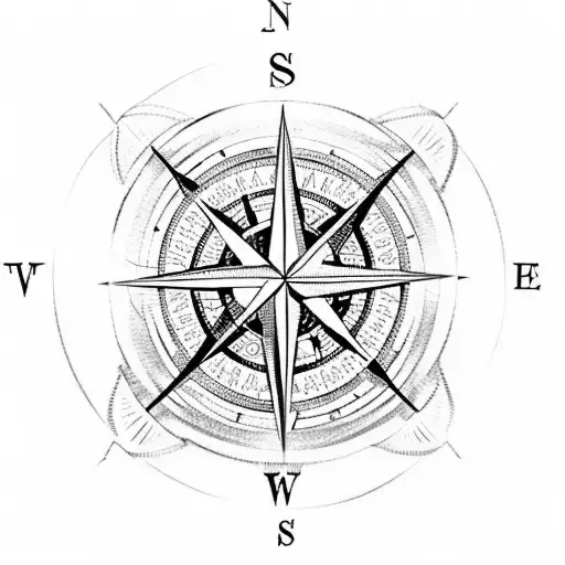 A Compass Rose With Waves And A Scuba Diver