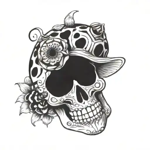 Sugar Skull With A Lady Bug Resting