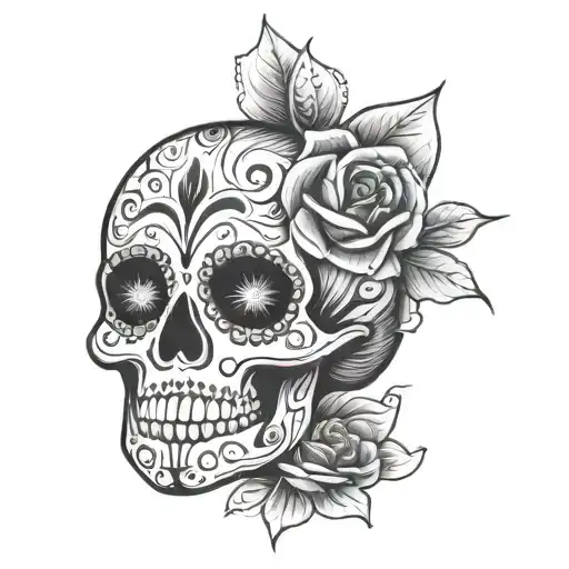 Sugar Skull With A Lady Bug Resting