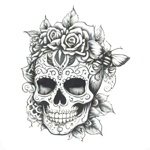 Sugar Skull With A Lady Bug Resting