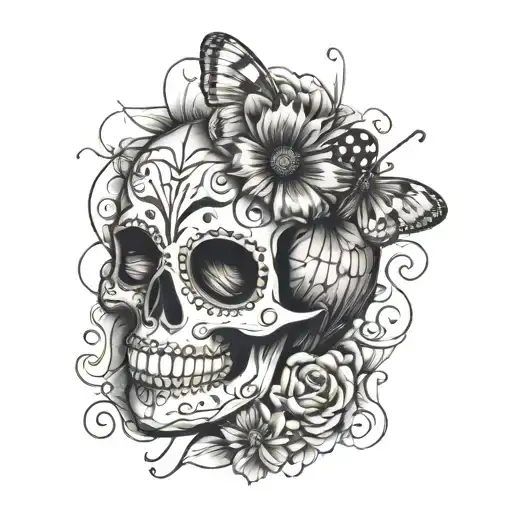 Sugar Skull With A Lady Bug Resting