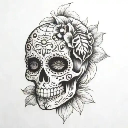 Sugar Skull With A Lady Bug Resting