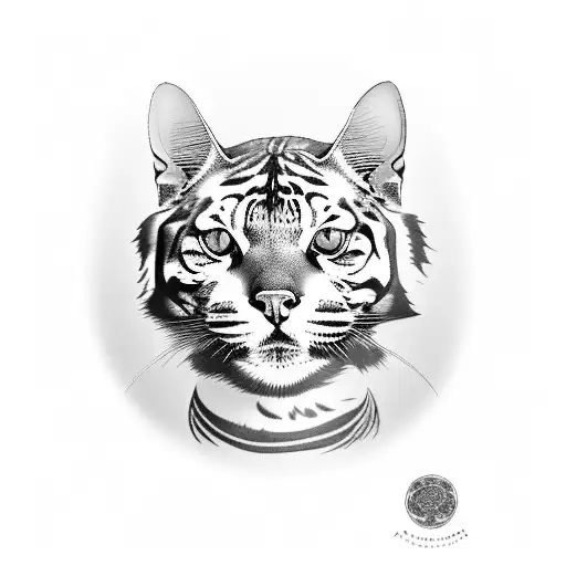 A Blackwork Tattoo Of A Mystical Bengal Cat With A Japanese Tiger Pattern