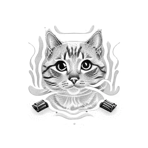 A Blackwork Tattoo Of A Cat Diving Into A Pool