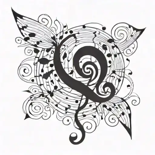 Swirling Design With Geometric Shape In Middle And Music Notes Flowing