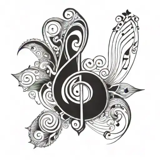 Swirling Design With Geometric Shape In Middle And Music Notes Flowing