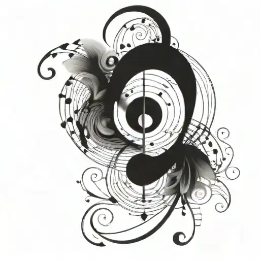 Swirling Design With Geometric Shape In Middle And Music Notes Flowing