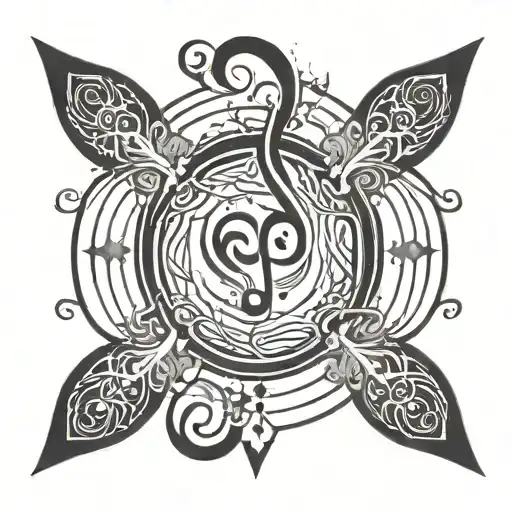 Swirling Design With Geometric Shape In Middle And Music Notes Flowing