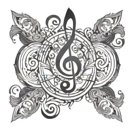 Swirling Design With Geometric Shape In Middle And Music Notes Flowing