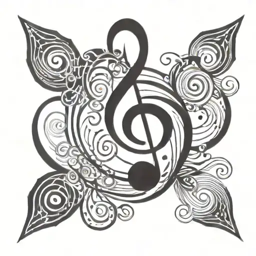 Swirling Design With Geometric Shape In Middle And Music Notes Flowing