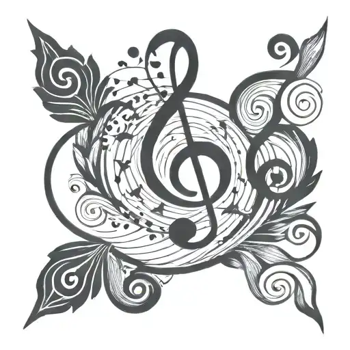 Swirling Design With Geometric Shape In Middle And Music Notes Flowing