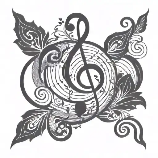 Swirling Design With Geometric Shape In Middle And Music Notes Flowing