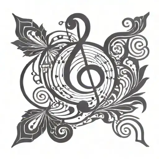 Swirling Design With Geometric Shape In Middle And Music Notes Flowing