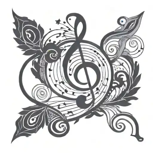 Swirling Design With Geometric Shape In Middle And Music Notes Flowing