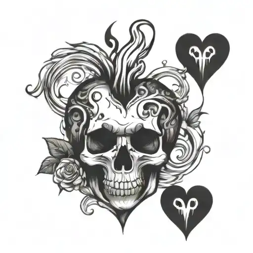 Heart With Skull Inside And A Flame Up The Heart Symbolizing Amor Fati