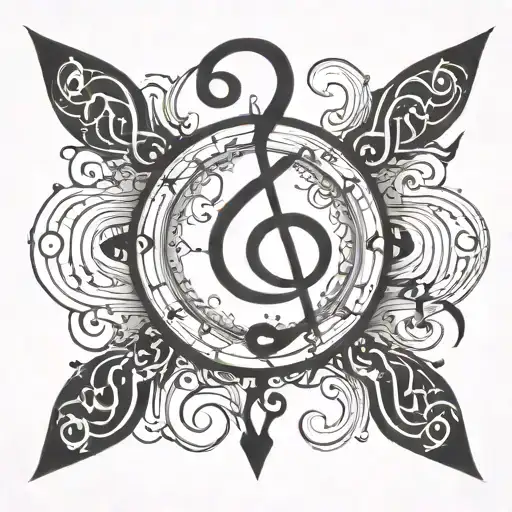 Swirling Design With Geometric Shape In Middle And Music Notes Flowing