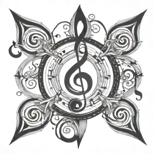 Swirling Design With Geometric Shape In Middle And Music Notes Flowing