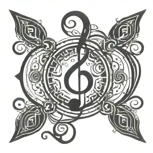 Swirling Design With Geometric Shape In Middle And Music Notes Flowing