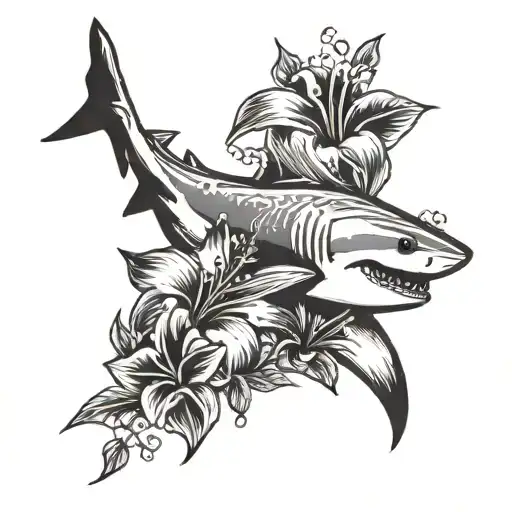 Shark And Hibiscus Flowers