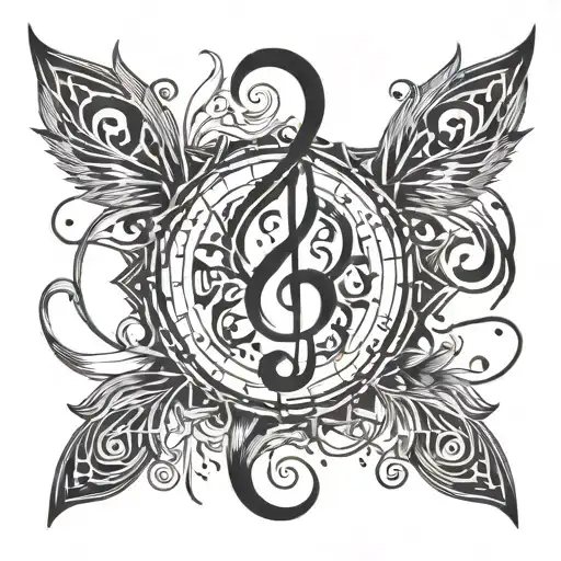 Swirling Design With Geometric Shape In Middle And Music Notes Flowing
