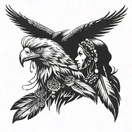 A Mother And Child Silhouette With Eagle Feathers And Beads As A Symbol Of Protection