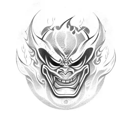 Broken Oni Mask With Flame