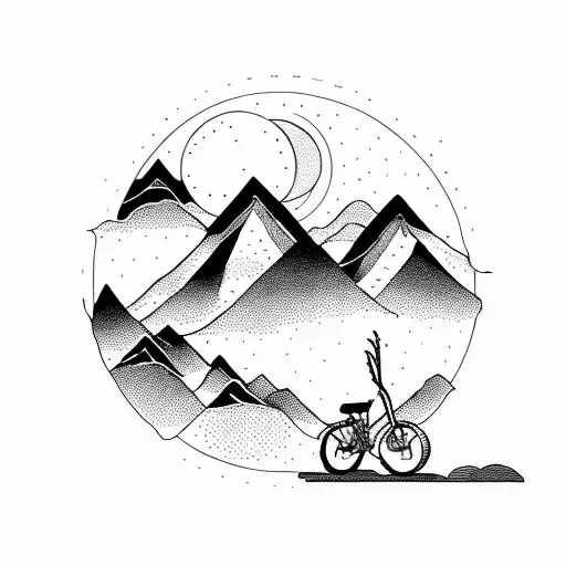 Single Moutain With Bike And Moon And Pine Trees