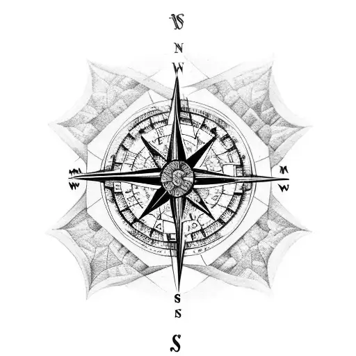A Compass Rose With Intricate Details And A Forest Background