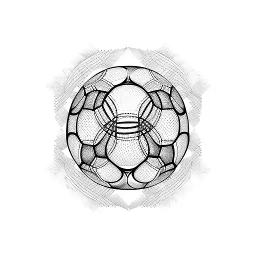 A Blackwork Tattoo Of A Soccer Ball With Musical Instruments As The Pattern