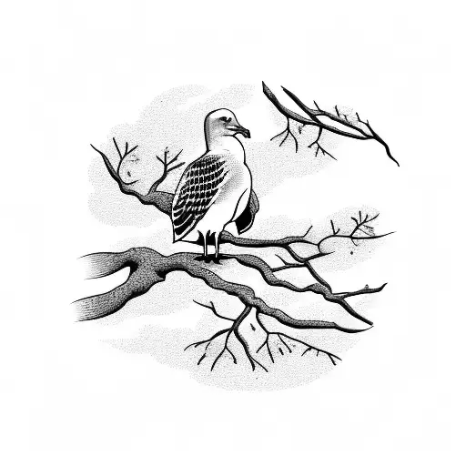 A Seagull Perched On A Cherry Blossom Tree Branch Overlooking The Beach On Martha's Vineyard