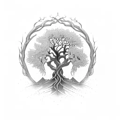 A Majestic Tree Of Gondor Entwined With The Broken Narsil Sword