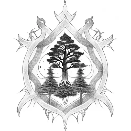 A Majestic Tree Of Gondor Entwined With The Broken Narsil Sword