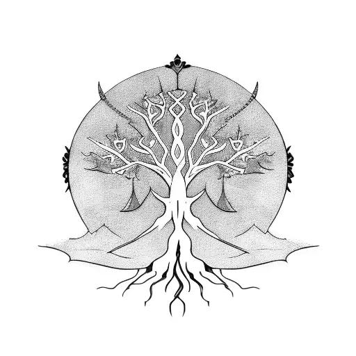 A Blackwork Design Of The White Tree Of Gondor With Its Roots Spreading Across The Client's Arm