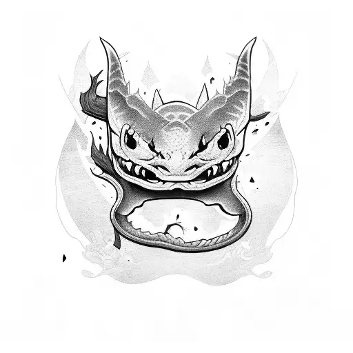 Outline Dragon With Katana And Dead Roses