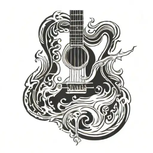 Guitar With An S And Fire Coming