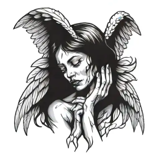 Crying Angel With Hands On Face