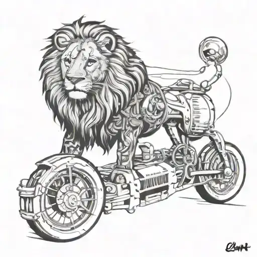 Incorporate A Lion Driving A Vintage Car Into A Full Sleeve Design
