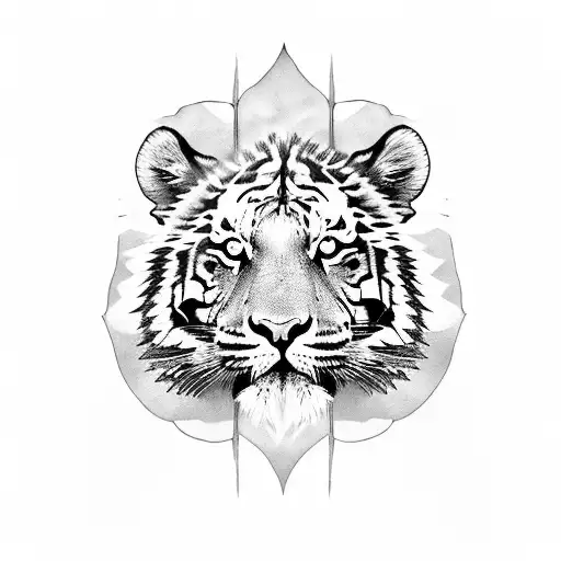 Tiger That Is Reflected In A Puddle Where Its Reflection Is A Lion