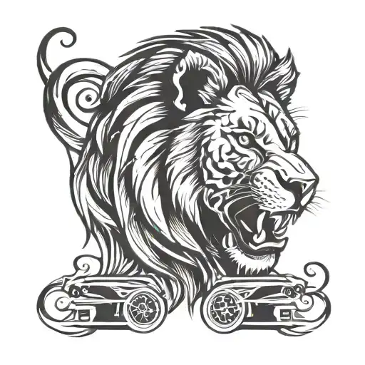 A Roaring Lion's Head Integrated With A Sleek Racing Car Design